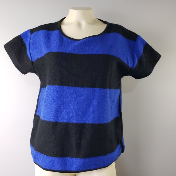 Madewell wool blend short sleeve  color block blue and black - Picture 2 of 11